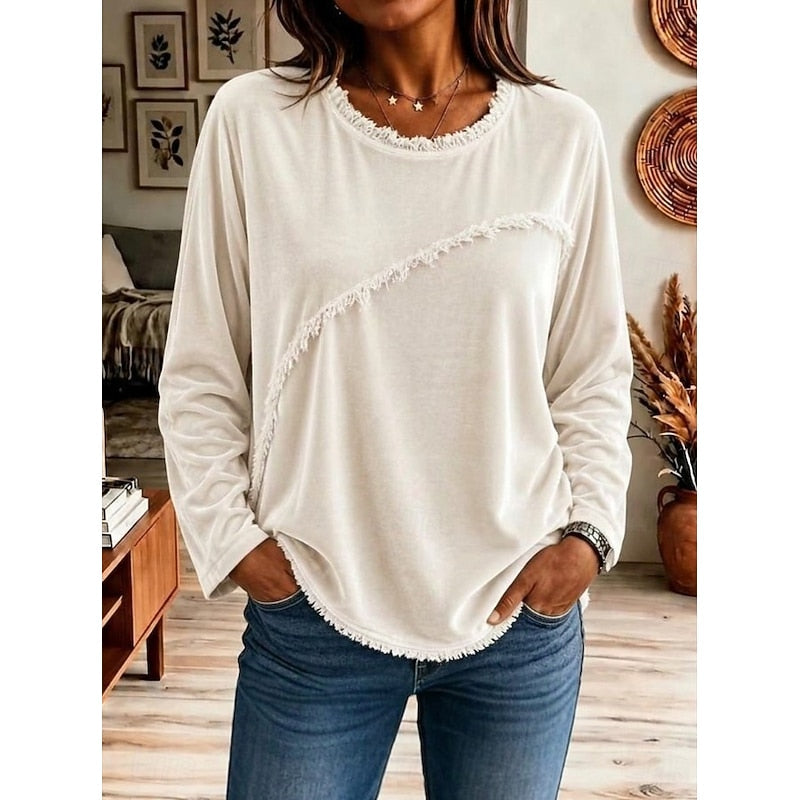 Bethany | Fringe-Trimmed Long Sleeve Tunic – White