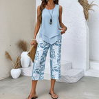 Avy | Casual Leaf Print Two-Piece Set