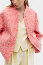 Amandine Short Baseball Jacket with 3D Embroidery and Ribbed Details