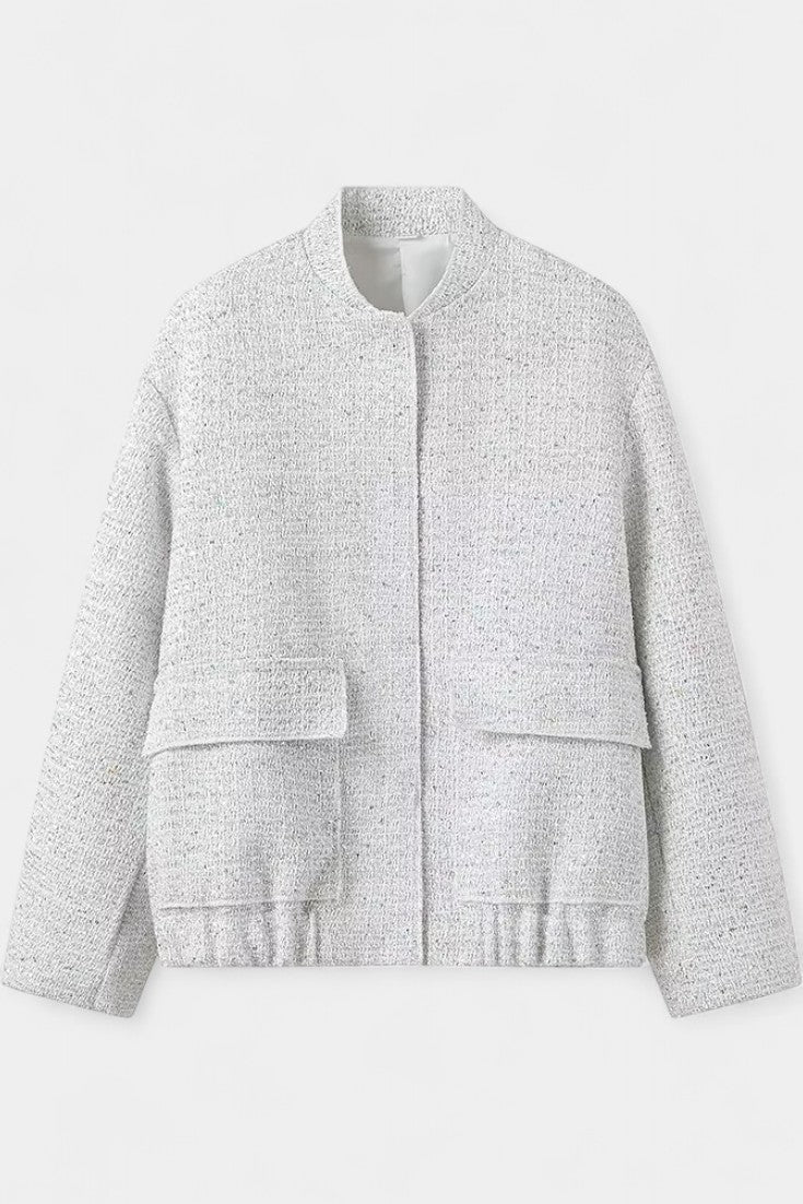 Alvera Textured Casual Jacket Featuring Practical Pockets – White