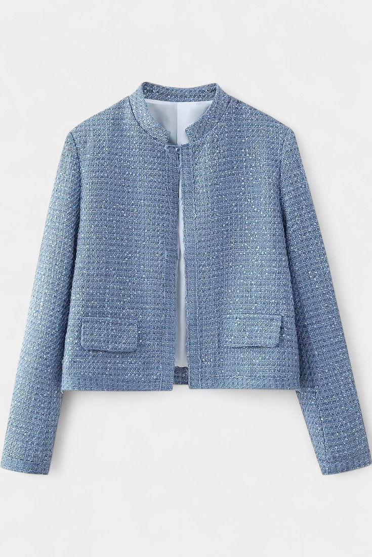 Alvera Textured Casual Jacket Featuring Practical Pockets – Blue