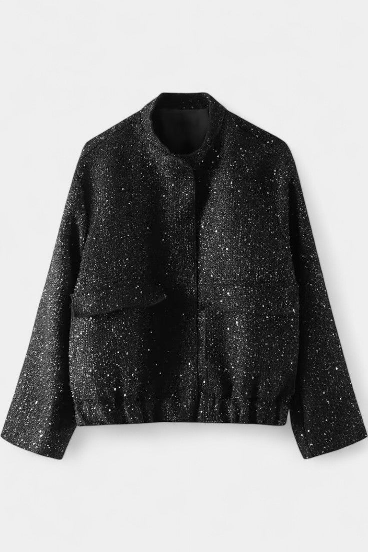Alvera Textured Casual Jacket Featuring Practical Pockets – Black