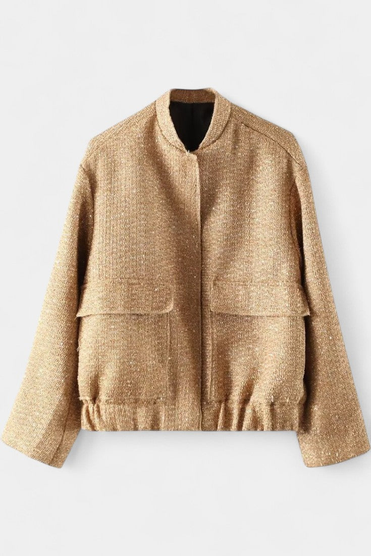 Alvera Textured Casual Jacket Featuring Practical Pockets – Brown