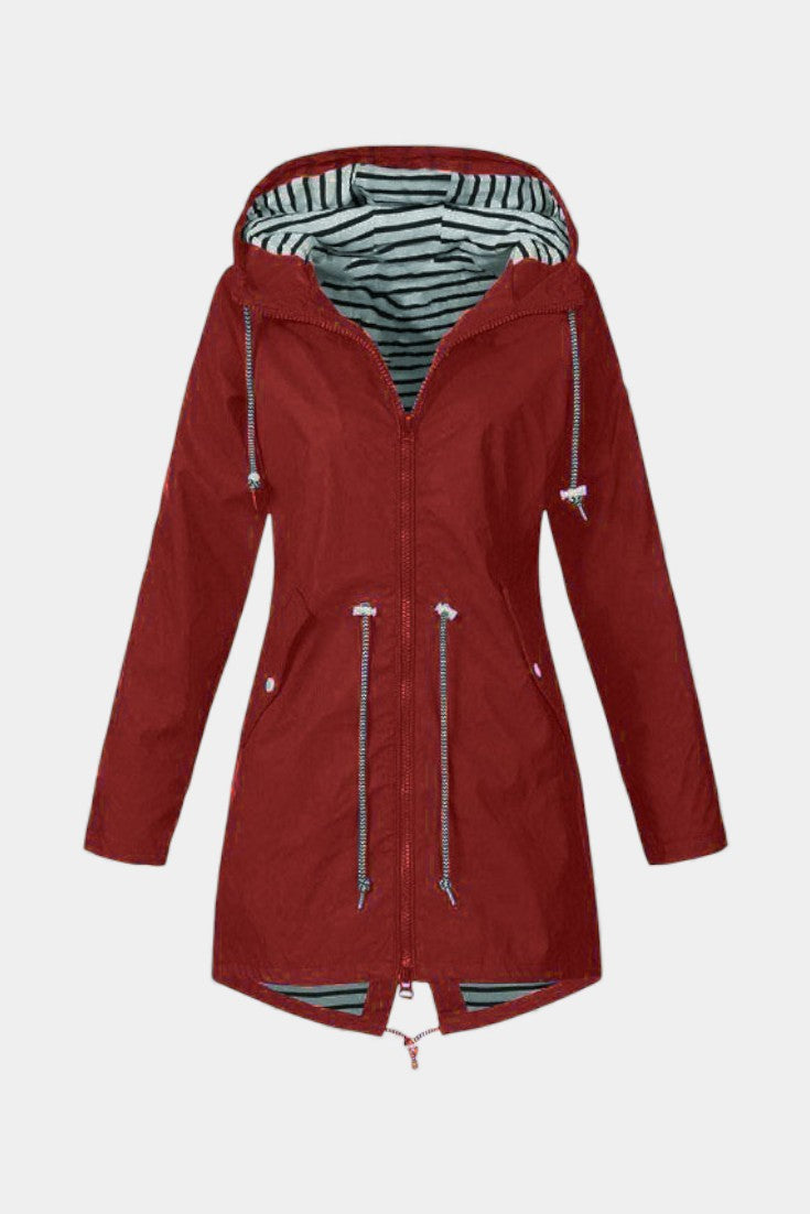 Aria Waterproof Jacket with Adjustable Hood – Burgundy