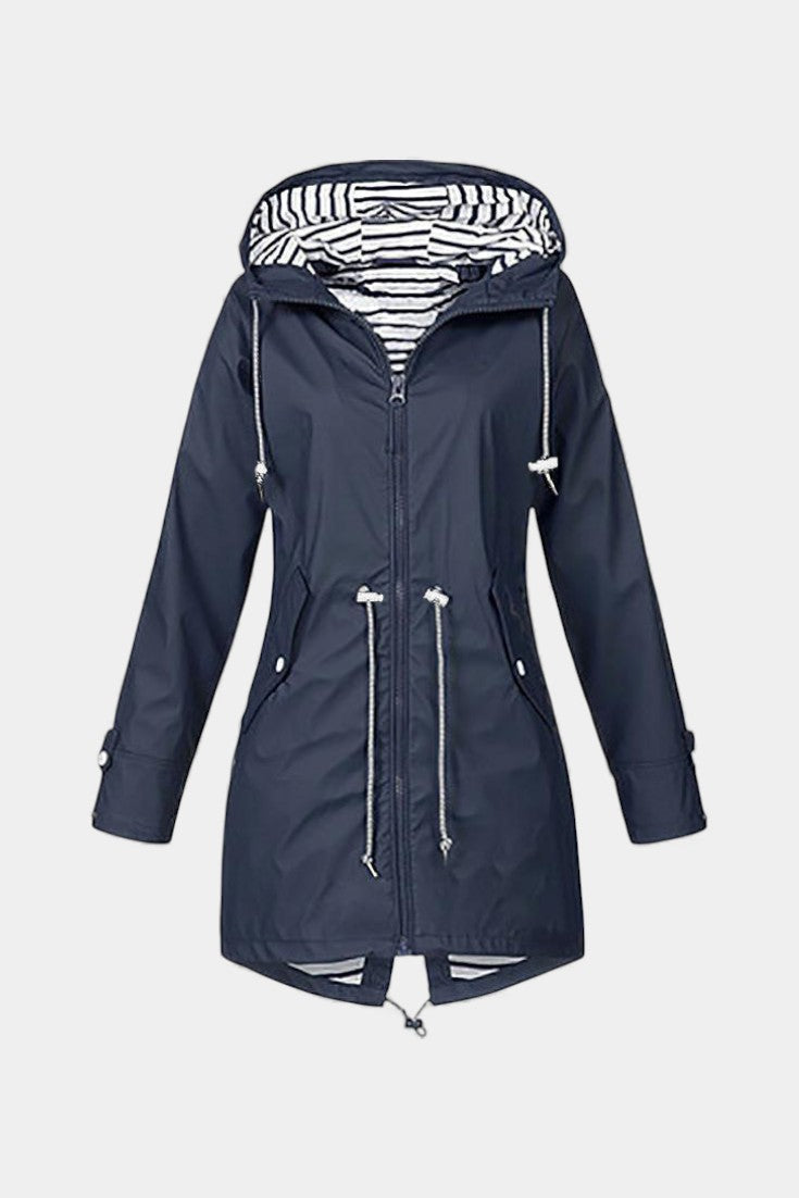 Aria Waterproof Jacket with Adjustable Hood – Navy Blue