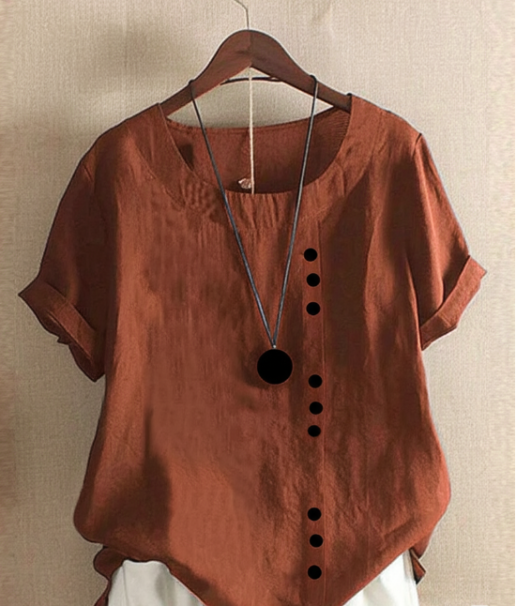 Amaya | Effortless Button Detail Summer Blouse – Brown
