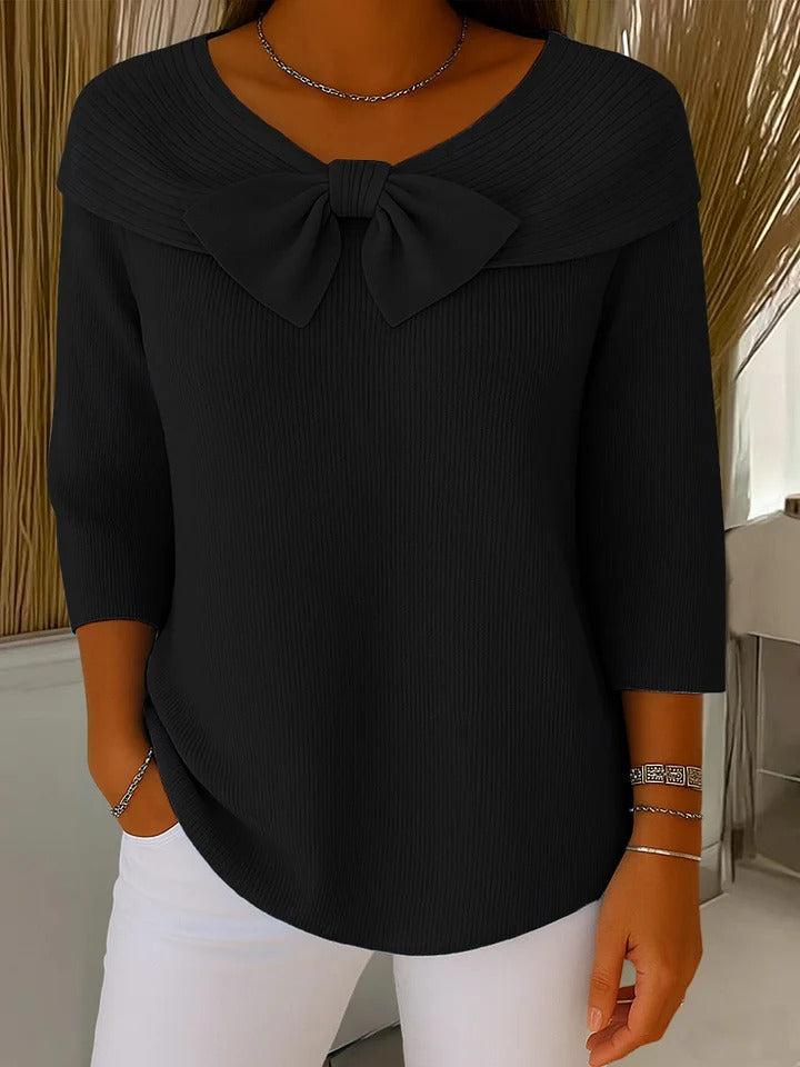 Tivella | Sweater with Bow and Round Neckline – Black