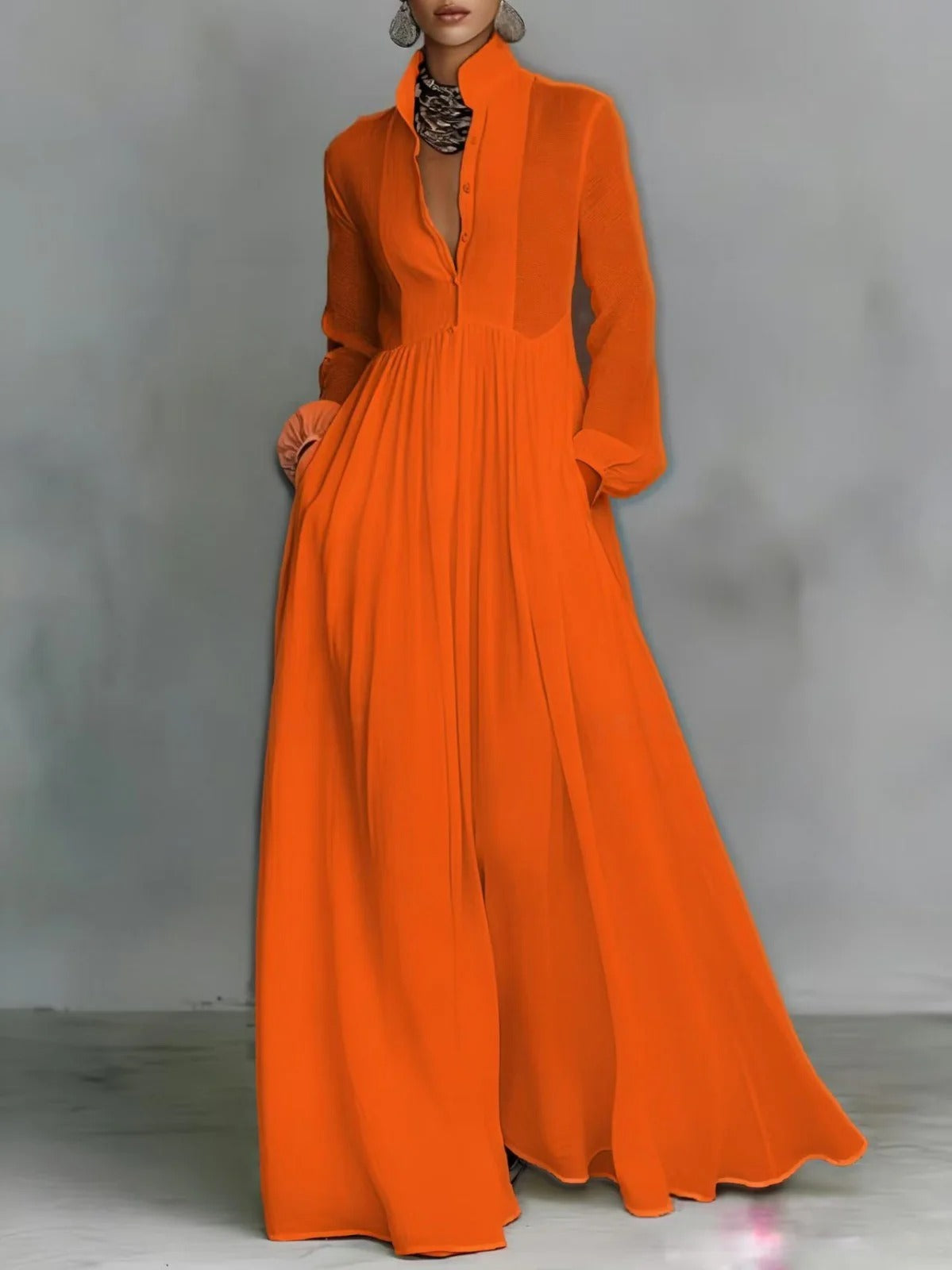 Audrey | Flowing Button-Front Maxi Dress – Orange