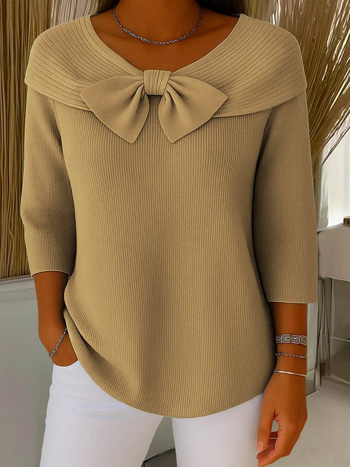 Tivella | Sweater with Bow and Round Neckline – Khaki