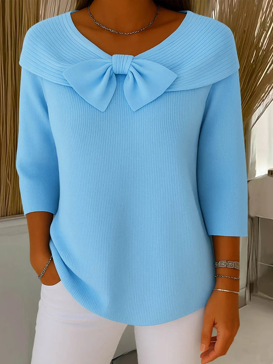 Tivella | Sweater with Bow and Round Neckline – Blue