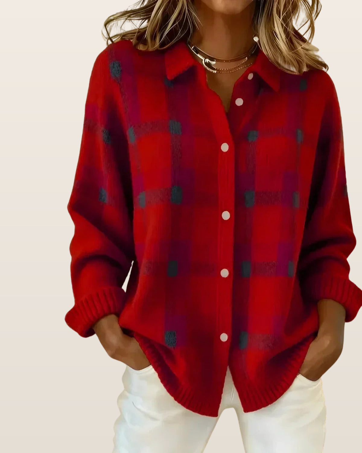 Ivalene | Plaid Button Cardigan – Red
