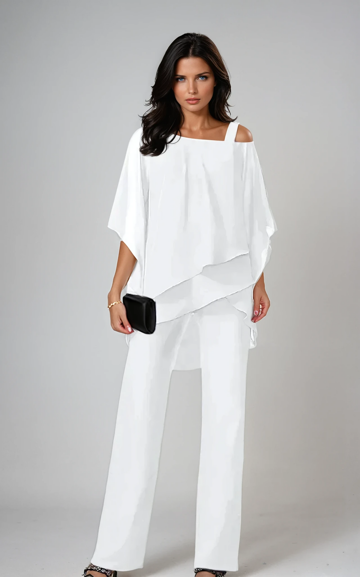 Cordelia | Elegant Chiffon Set – White