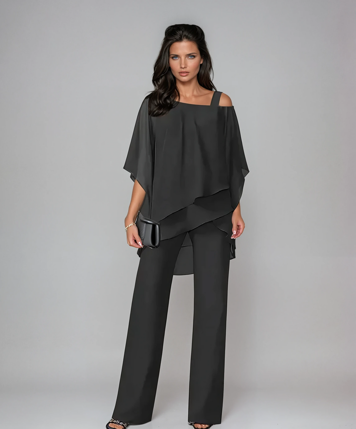 Cordelia | Elegant Chiffon Set – Black