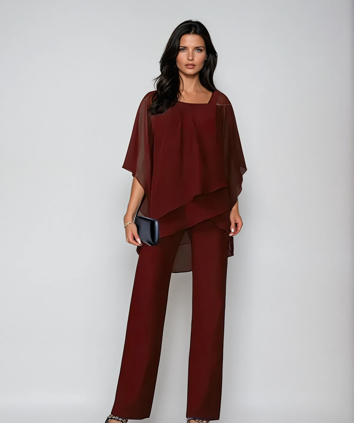 Cordelia | Elegant Chiffon Set – Red