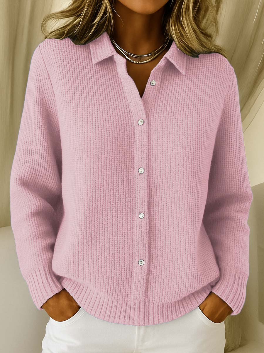 Amari Classic Waffle Knit Cardigan – Pink
