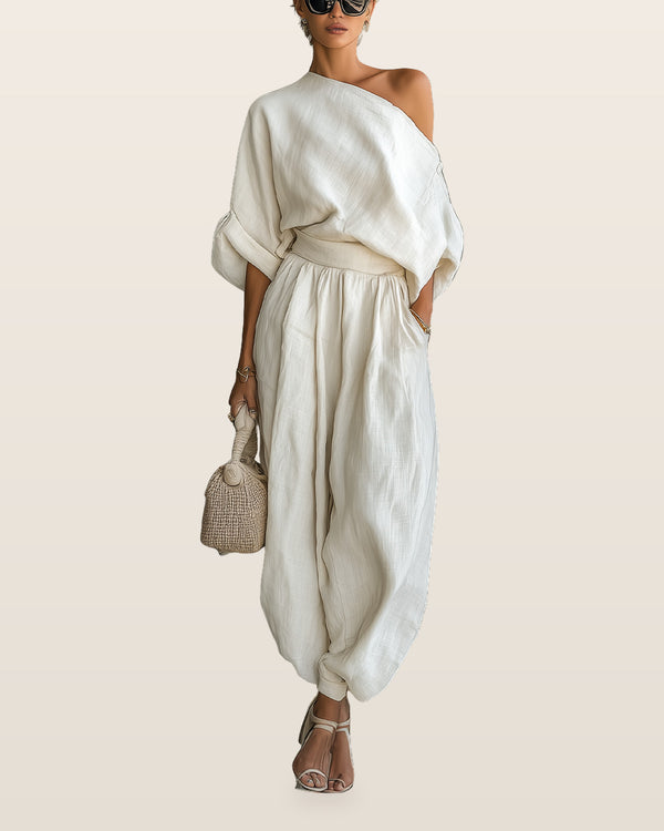Lisa | Soft Off-Shoulder Top and Tapered Pants Set