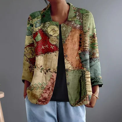 Katalin | Printed Patchwork Blouse – Dark Green