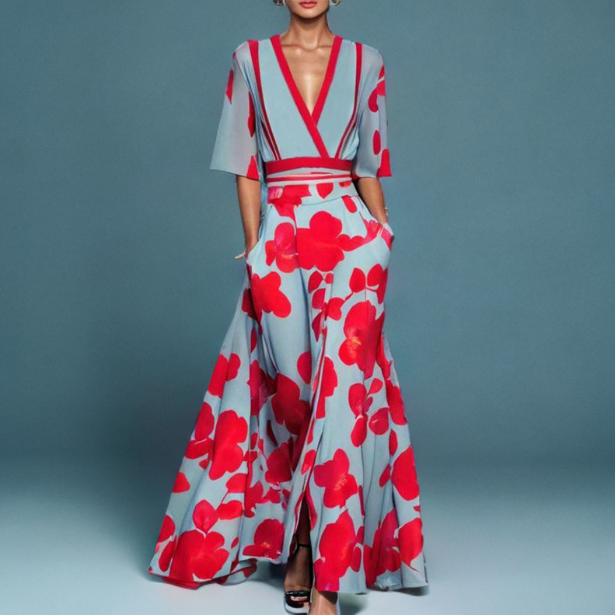 Barbara | Elegant Flower Dress – Red
