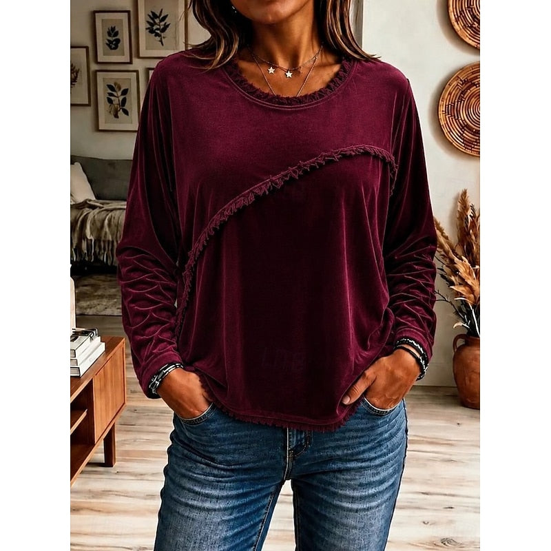 Bethany | Fringe-Trimmed Long Sleeve Tunic – Wine