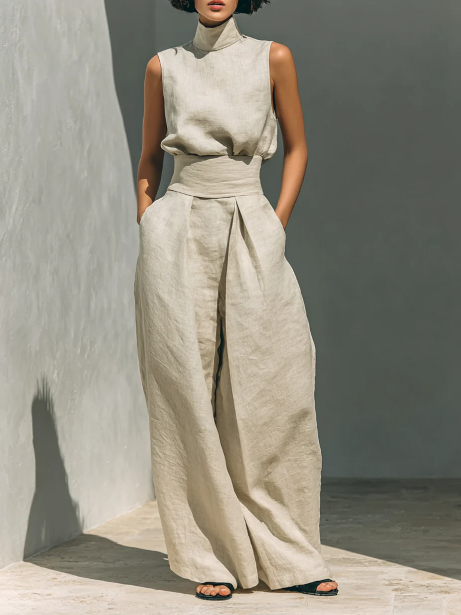 Ariana | Elegant Linen Wide-Leg Set – Sand
