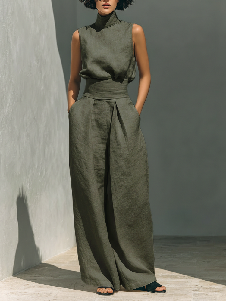 Ariana | Elegant Linen Wide-Leg Set – Green