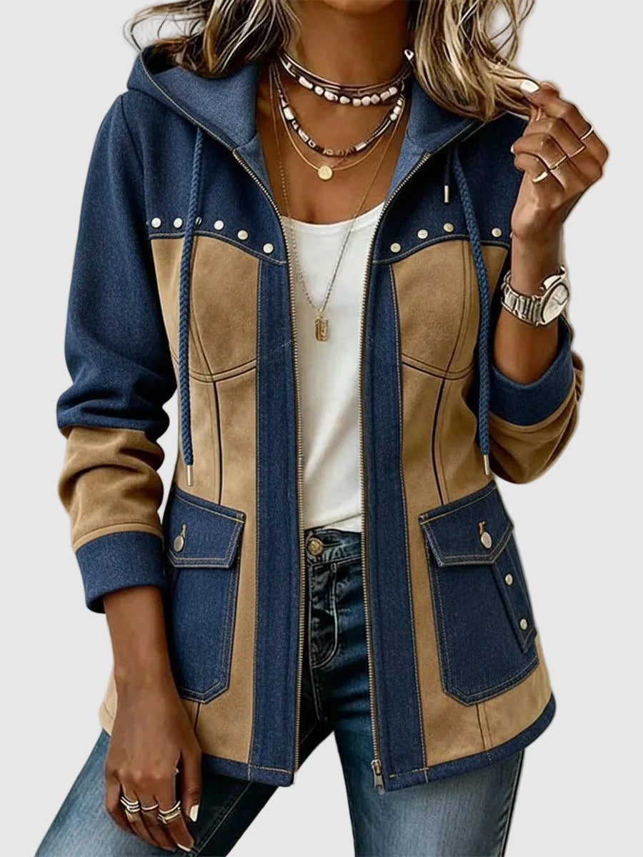 Simone Two-Tone Western Jacket – Navy & Camel