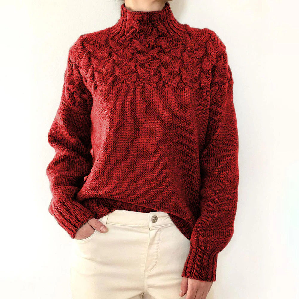 Andrea | Elegant Turtleneck Knit Sweater – Red