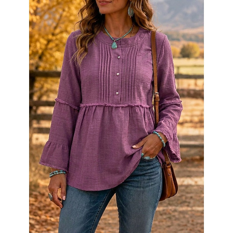 Cassandra | Pleated Peplum Blouse – Purple