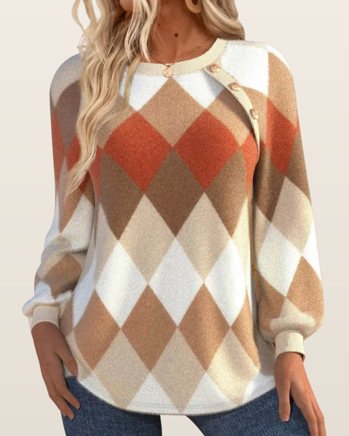 Shela | Checkered Knit with Button Detail Sweater