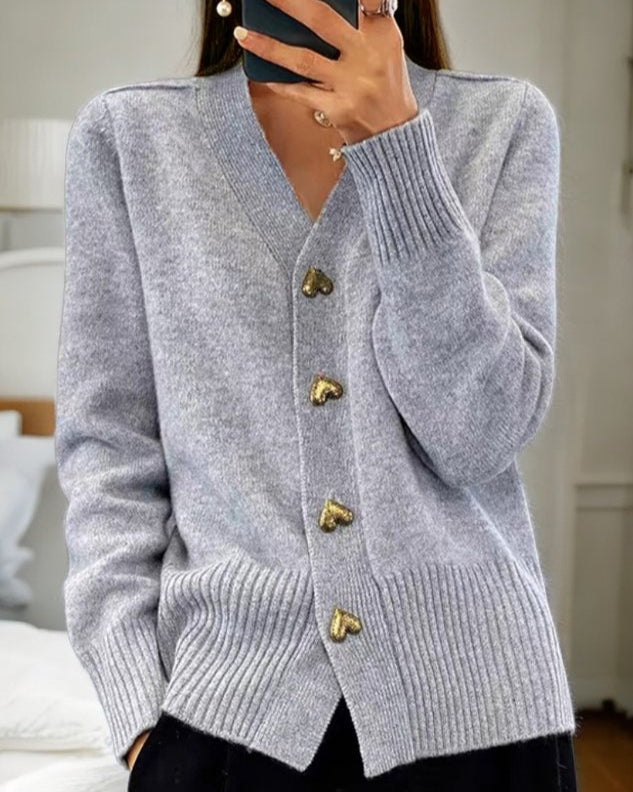 Adele | Elegant Cardigan with Heart-Shaped Buttons – Gray