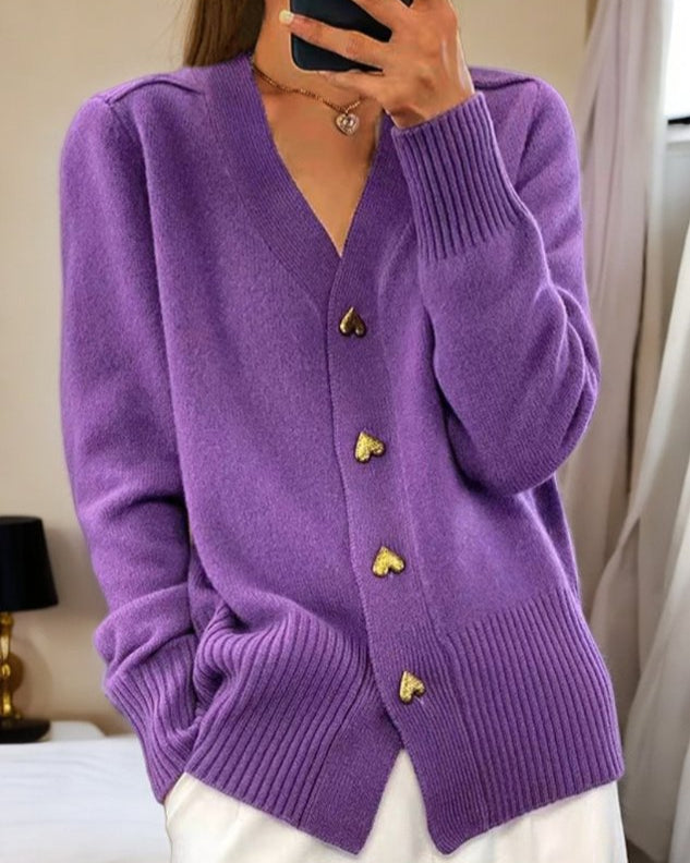 Adele | Elegant Cardigan with Heart-Shaped Buttons – Purple