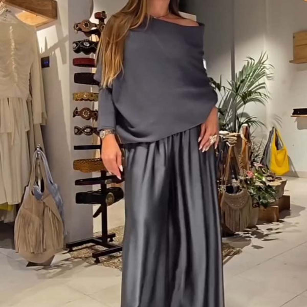 Aria | Off-Shoulder Two-Piece Set – Gray