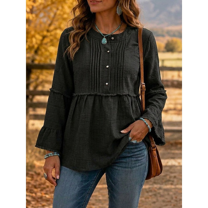 Cassandra | Pleated Peplum Blouse – Black