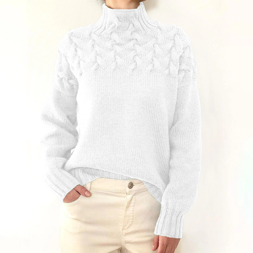 Andrea | Elegant Turtleneck Knit Sweater – White