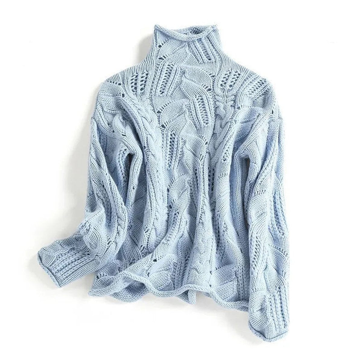 Amelia | Women's Cable Knit Sweater Turtleneck Loose-Fit Pullover – Blue