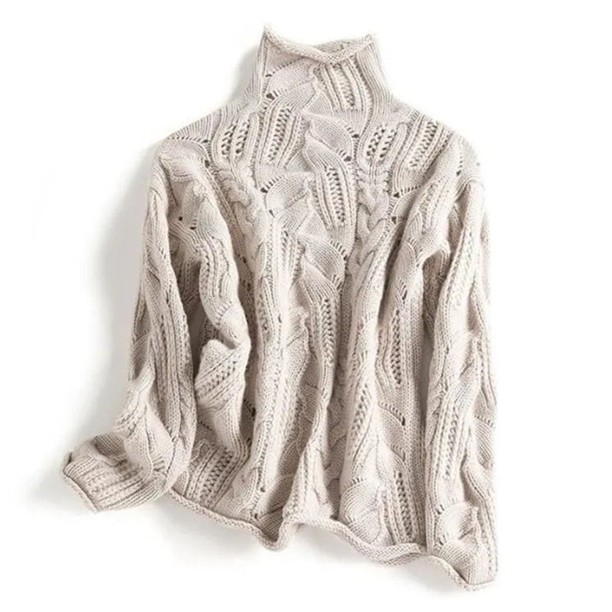 Amelia | Women's Cable Knit Sweater Turtleneck Loose-Fit Pullover – Beige