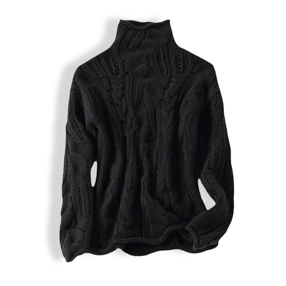 Amelia | Women's Cable Knit Sweater Turtleneck Loose-Fit Pullover – Black