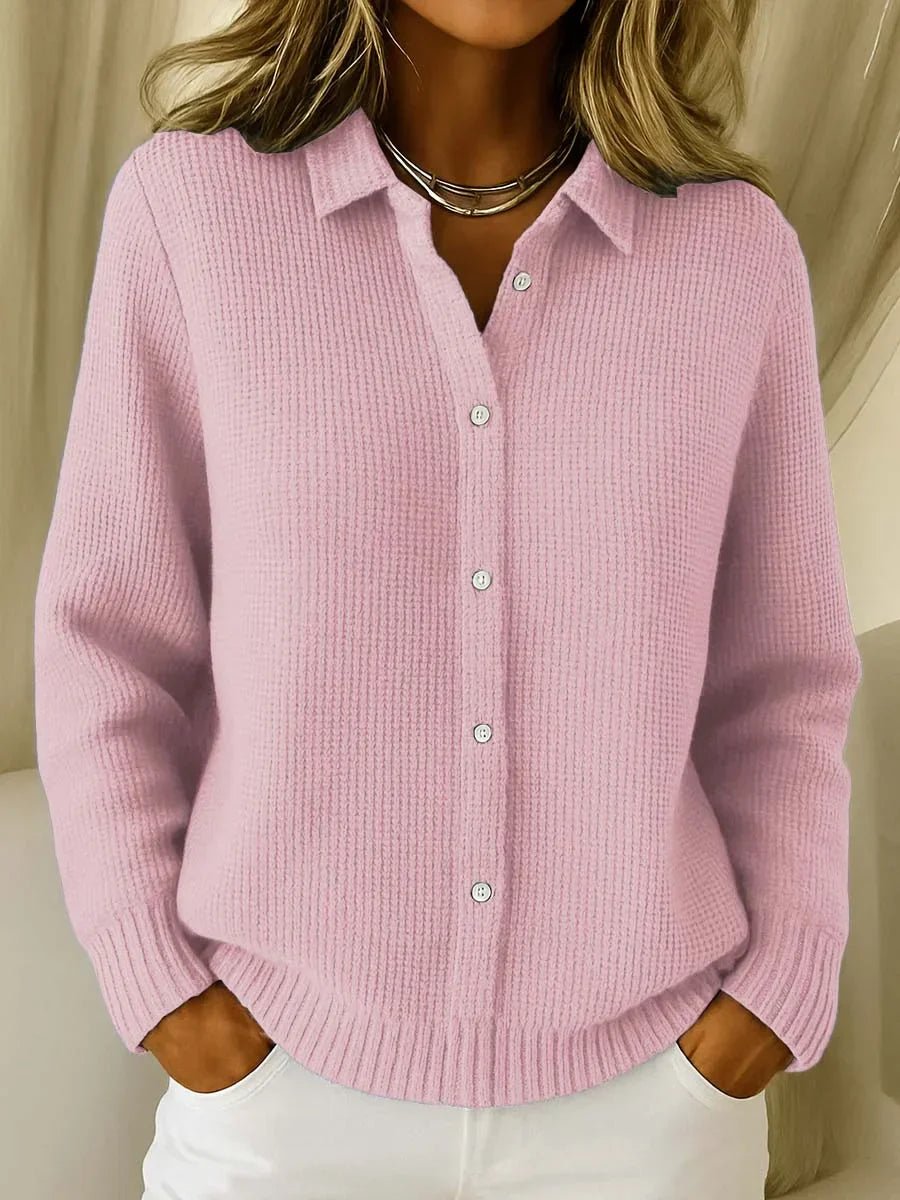 Amelia | Women's Collared Button-Down Textured Knit Sweater Cardigan – Pink
