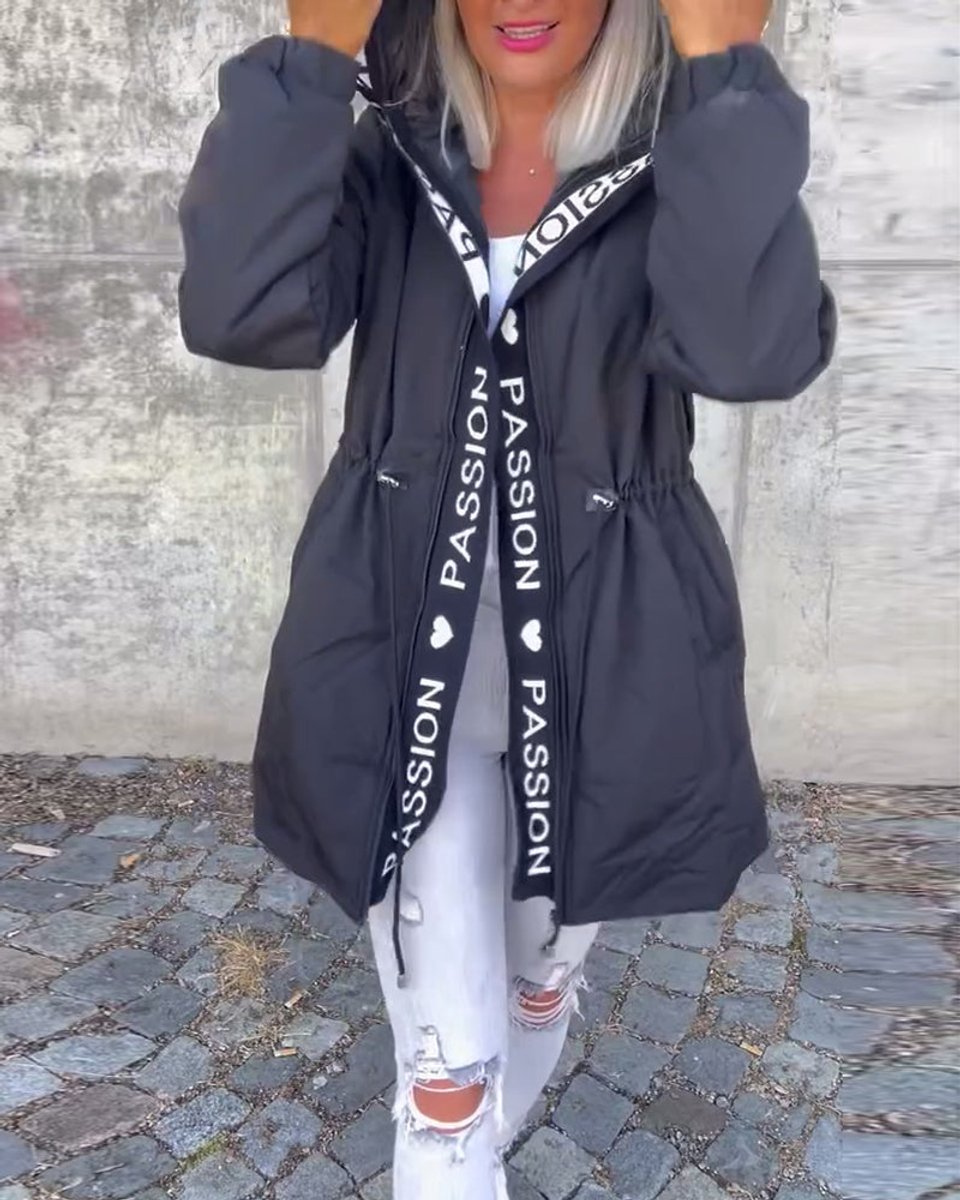 Aria | Women's Hooded Drawstring Midi Parka Coat – Black