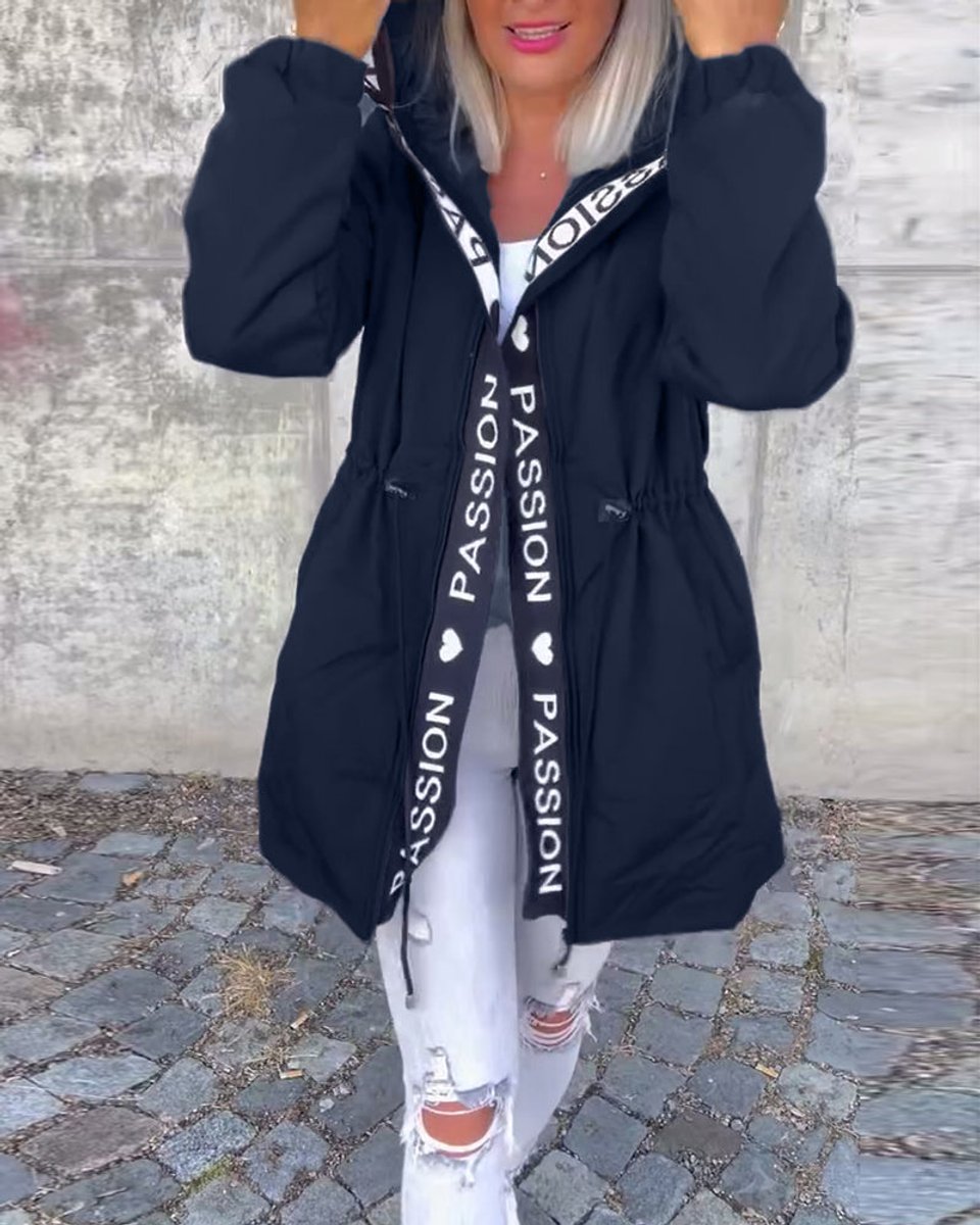 Aria | Women's Hooded Drawstring Midi Parka Coat – Navy Blue
