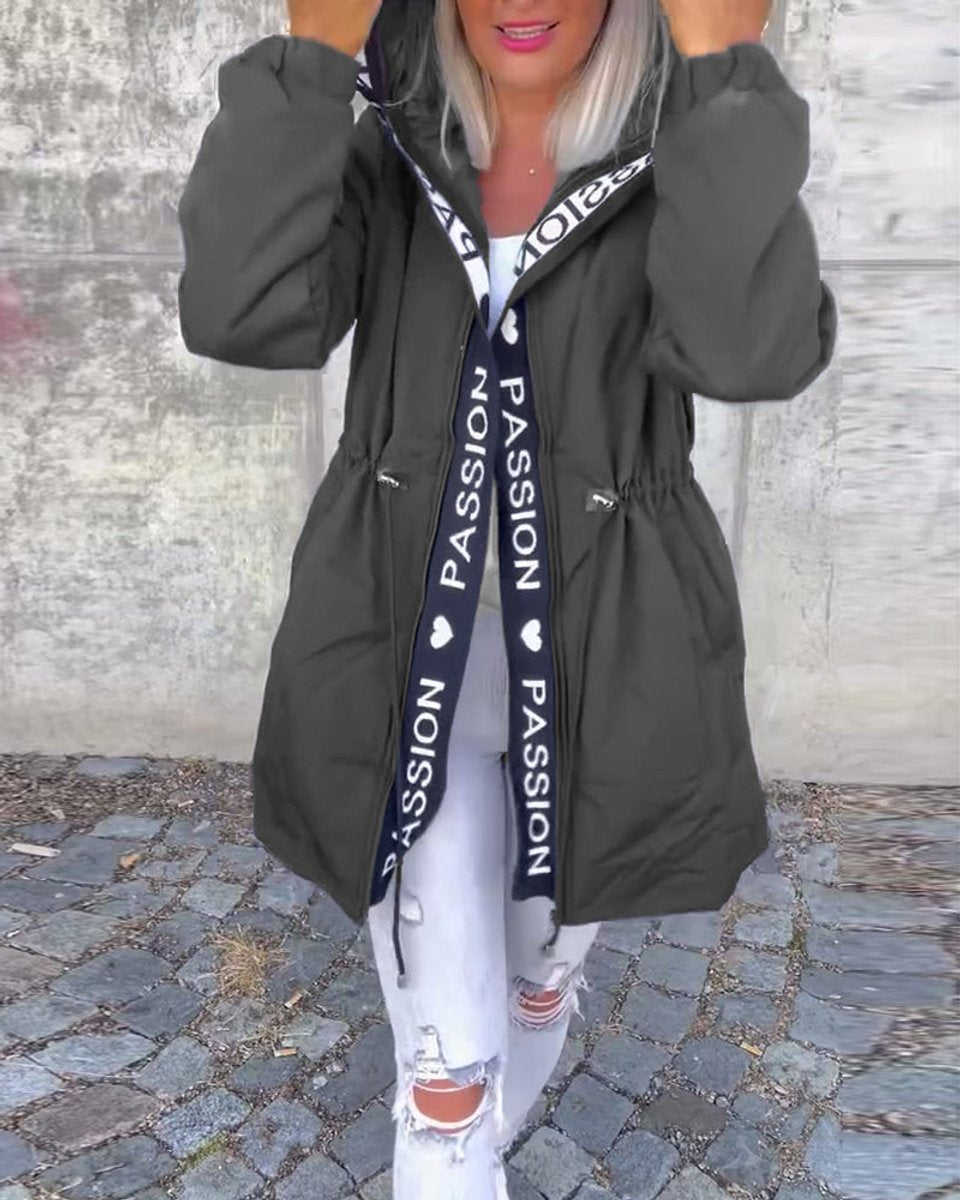 Aria | Women's Hooded Drawstring Midi Parka Coat – Gray