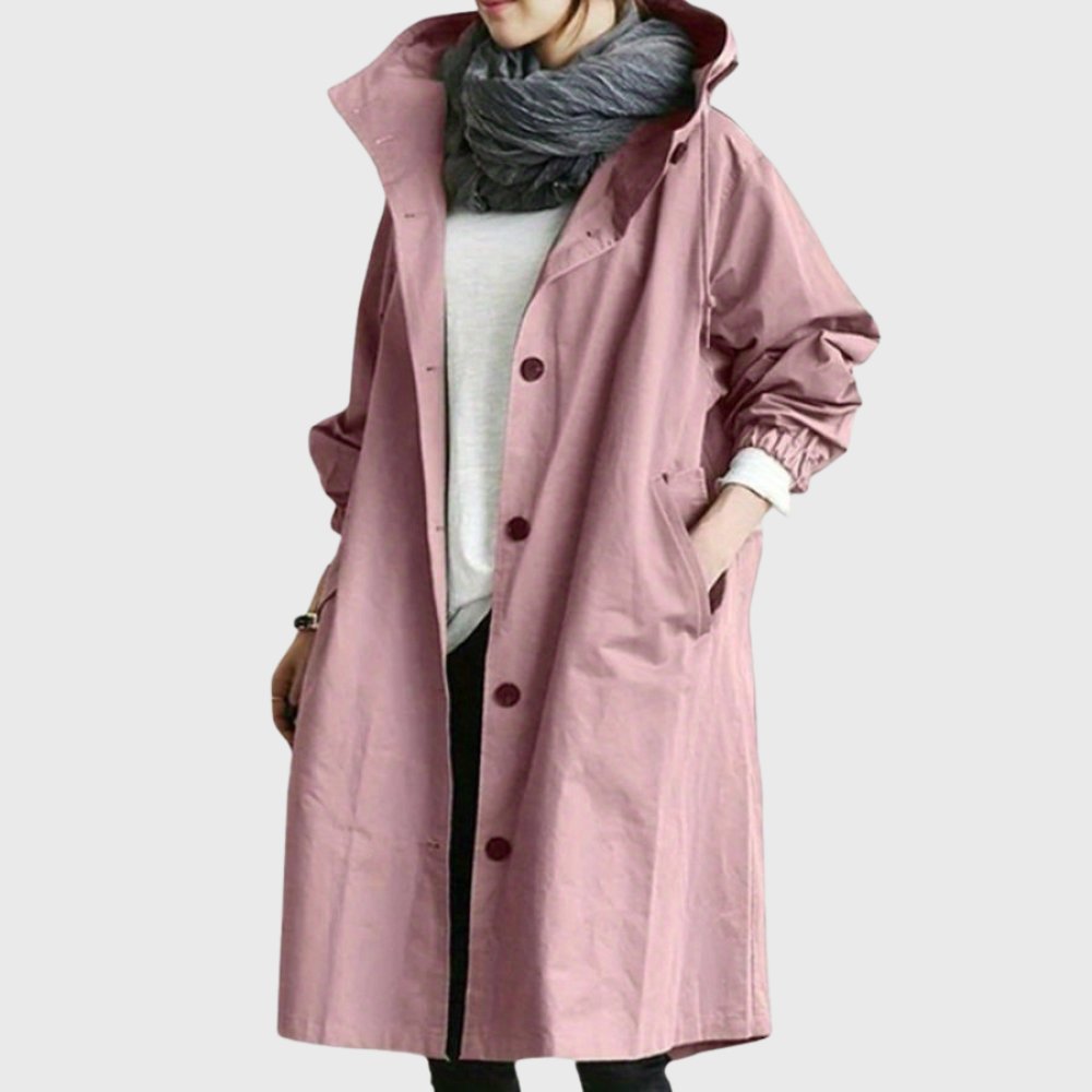 Amelia | Women's Hooded Waterproof Relaxed-Fit Long Trench Coat – Pink