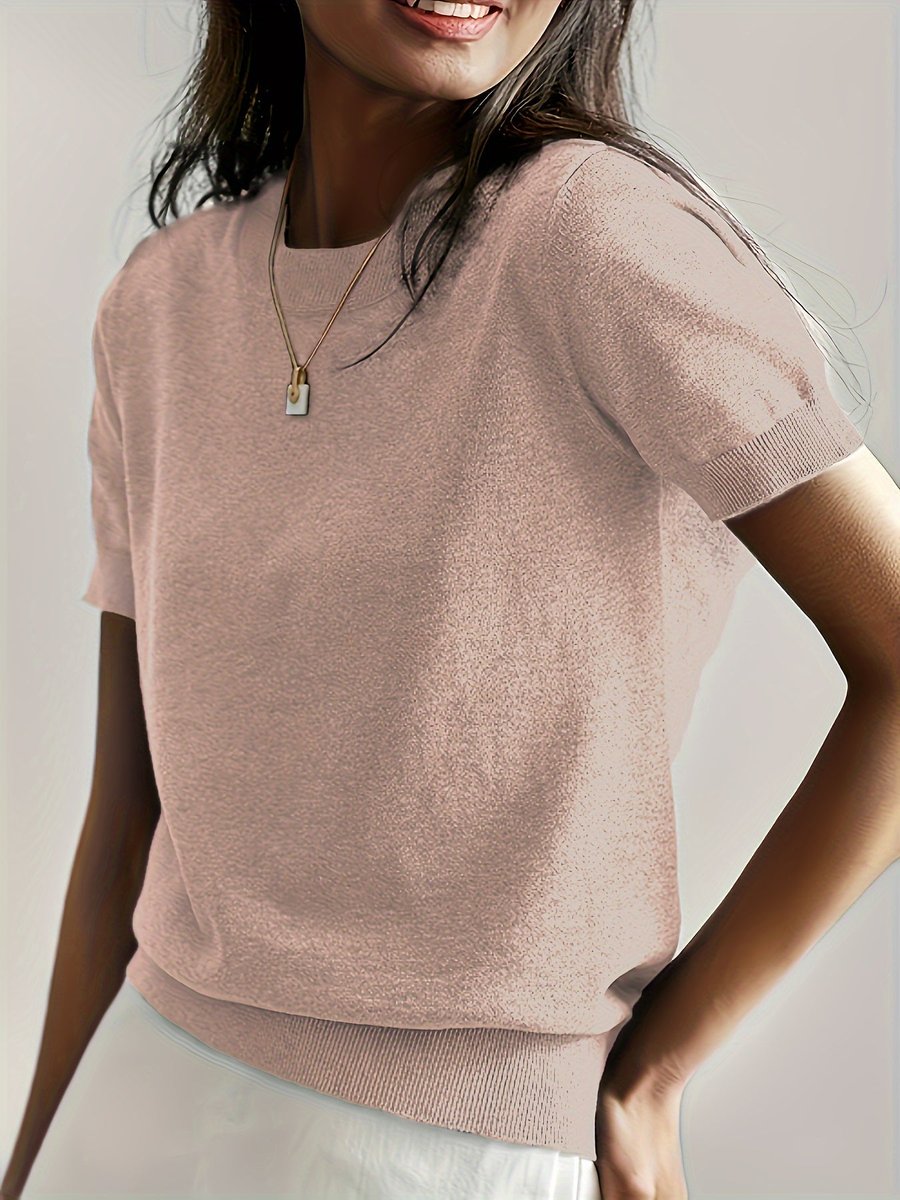 Amelia | Short-Sleeve Knit Sweater – Peach