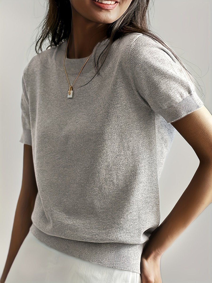 Amelia | Short-Sleeve Knit Sweater – Light Gray