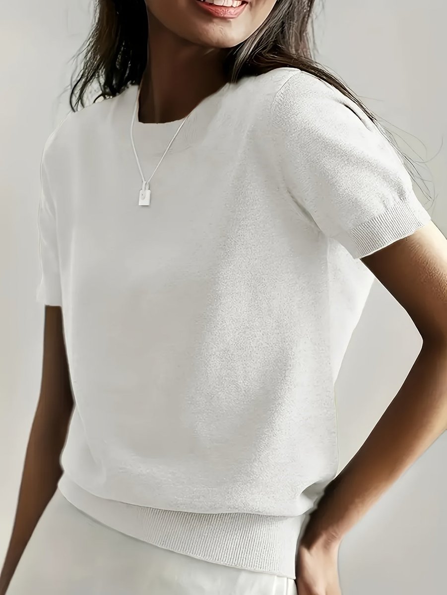 Amelia | Short-Sleeve Knit Sweater – White