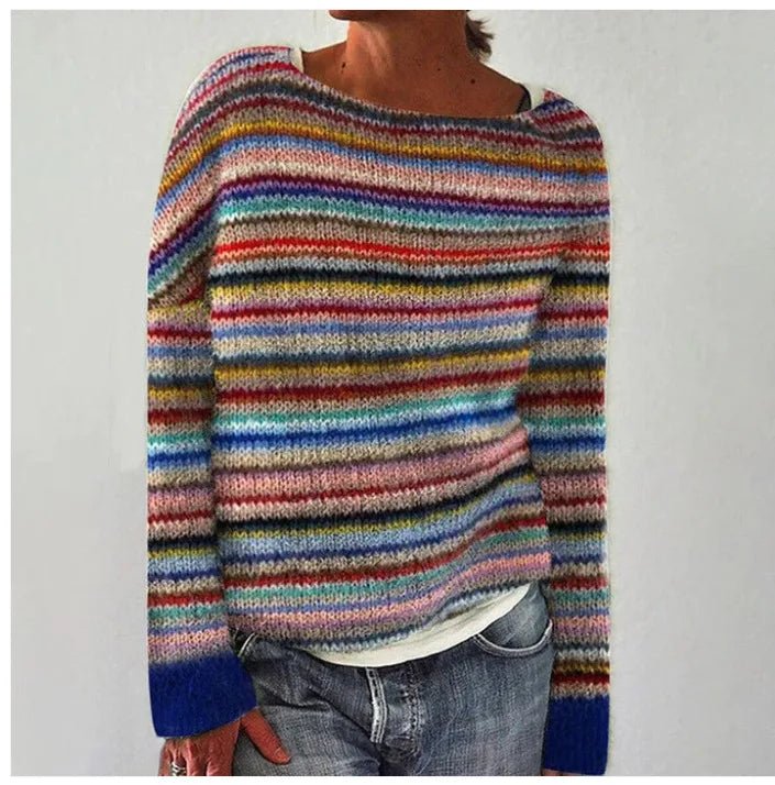 Aria | Women's Retro Striped Relaxed-Fit Knit Sweater – Multicolor