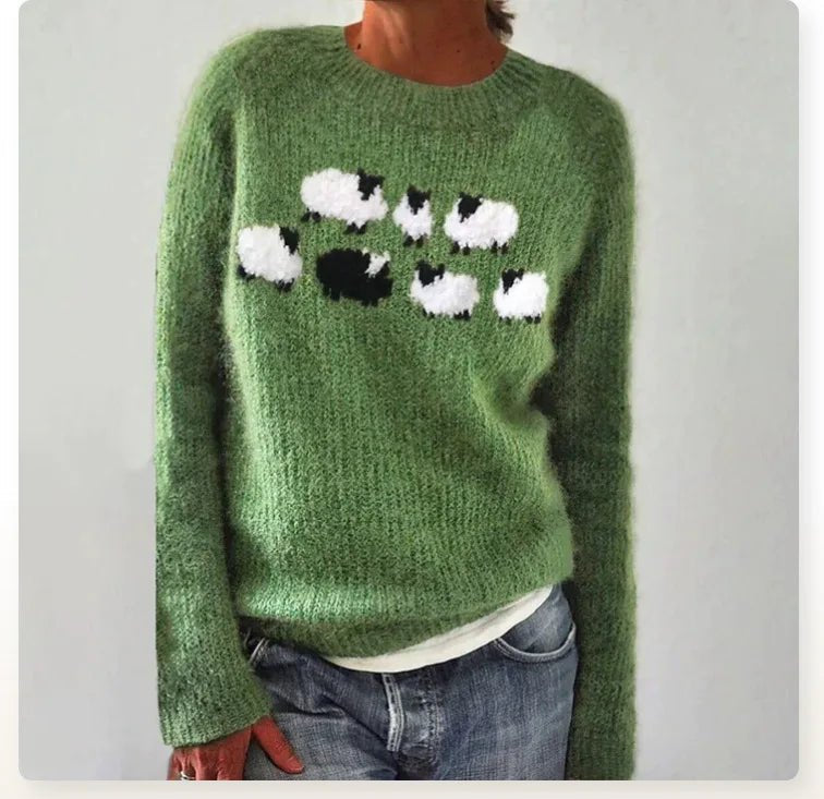 Aria | Women's Retro Striped Relaxed-Fit Knit Sweater – Green