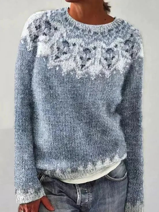 Aria | Women's Retro Striped Relaxed-Fit Knit Sweater – Light Blue