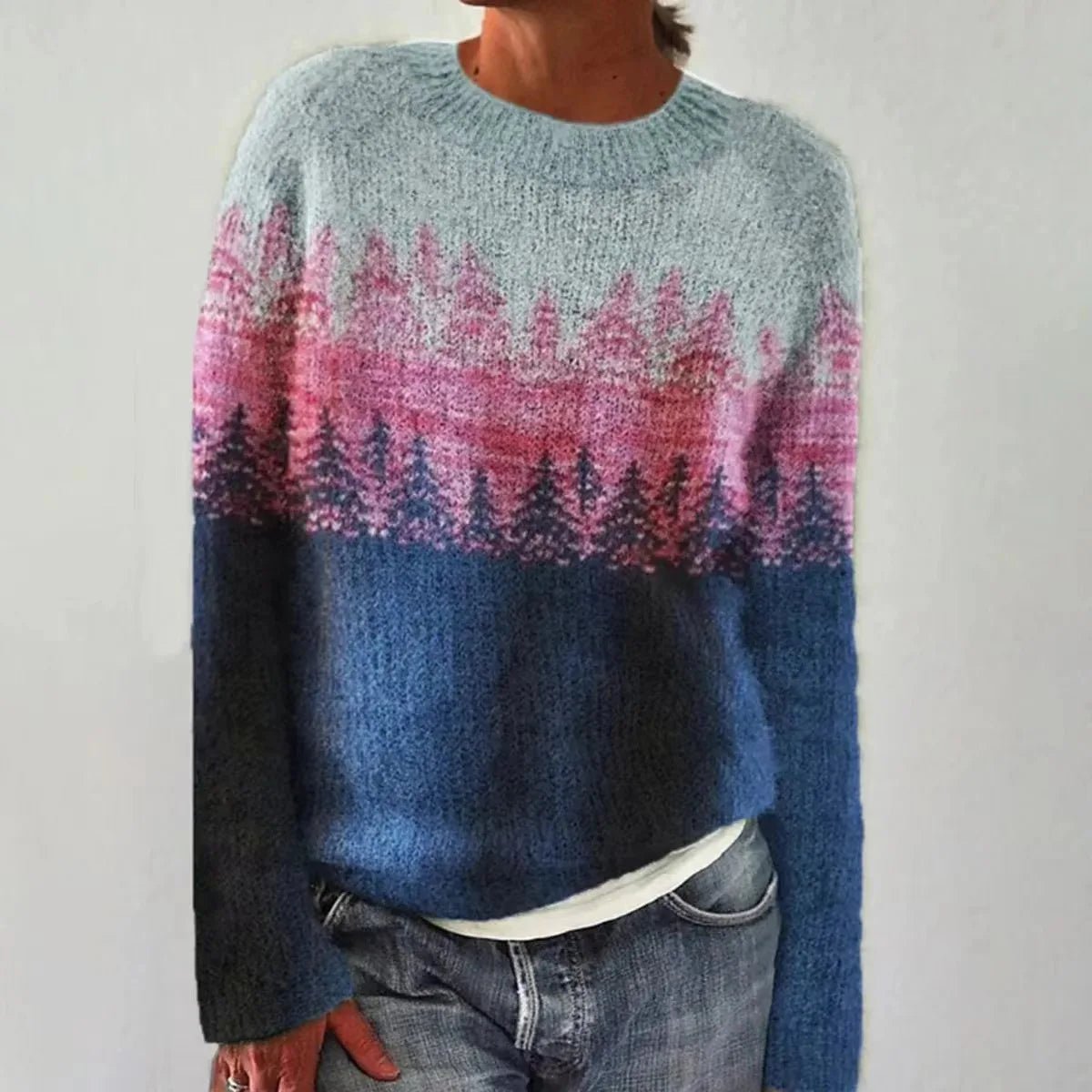 Aria | Women's Retro Striped Relaxed-Fit Knit Sweater – Blue