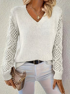 Amelia | Women's V-Neck Hollow-Sleeve Pullover Knit Sweater
